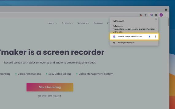 It is recommended to have the Vmaker plugin pinned to your browser for easy access